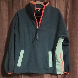 REI Men's Zip-Up Sweater - Forest Green with Coral and Mint Accents